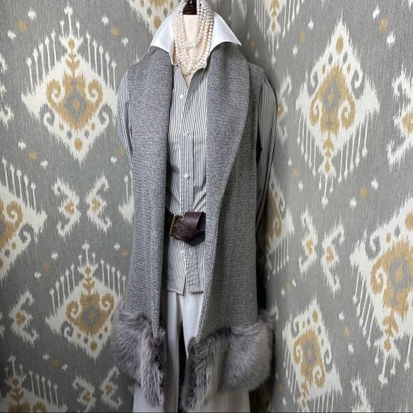 Ralph Lauren Pre-Fall ‘14 Collection Gray Cashmere Shearling Open Cardigan Vest - Picture 10 of 16